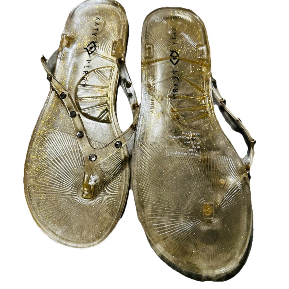 Katy Perry Gold Transparent Women's Studded Jelly Sandals SZ 9